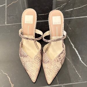 Dolce Vita Snakeskin Mules - Cream and Brown